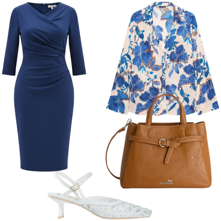 Outfit donna - Stile romantico primaverile. Stile Minimal per Serata fuori. Abbinamento con décolleté, camicie, borse a mano, vestiti midi/longuette.