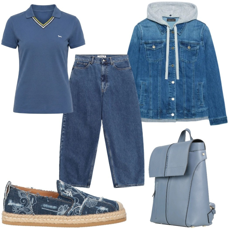 Outfit donna - Total look #2372647. Stile Casual per Tutti i giorni. Abbinamento con espadrillas, zaini, blazer, jeans, polo.