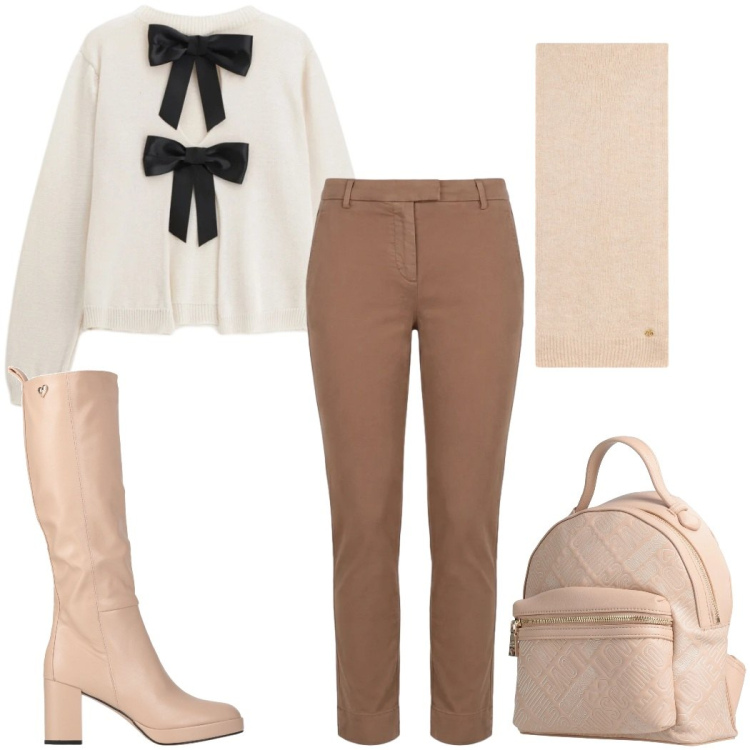 Outfit donna - Total look #2372651. Stile Bon Ton per Tutti i giorni. Abbinamento con stivali, zaini, pantaloni, maglieria, sciarpe.