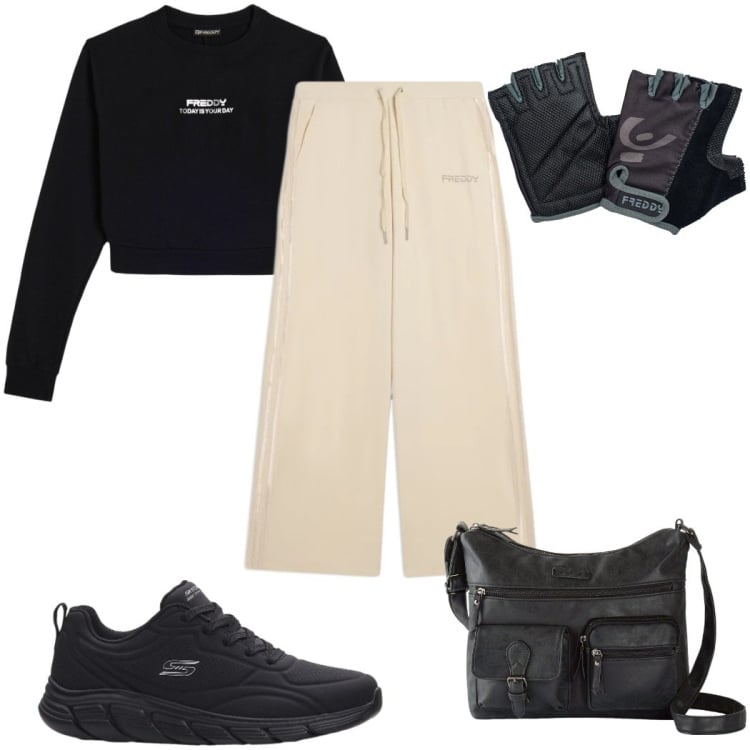 Outfit donna - Total look #2372652. Stile Basic per Sport. Abbinamento con borse a tracolla, sneakers, guanti, felpe, pantaloni.