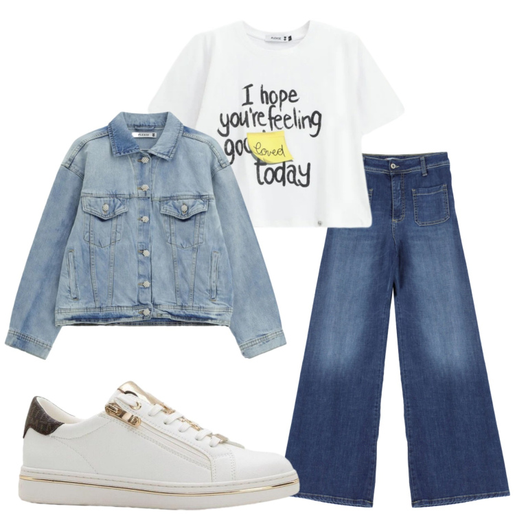 Outfit donna - Casual style. Stile Casual per Scuola/Università. Abbinamento con sneakers, jeans, t-shirt, blazer.