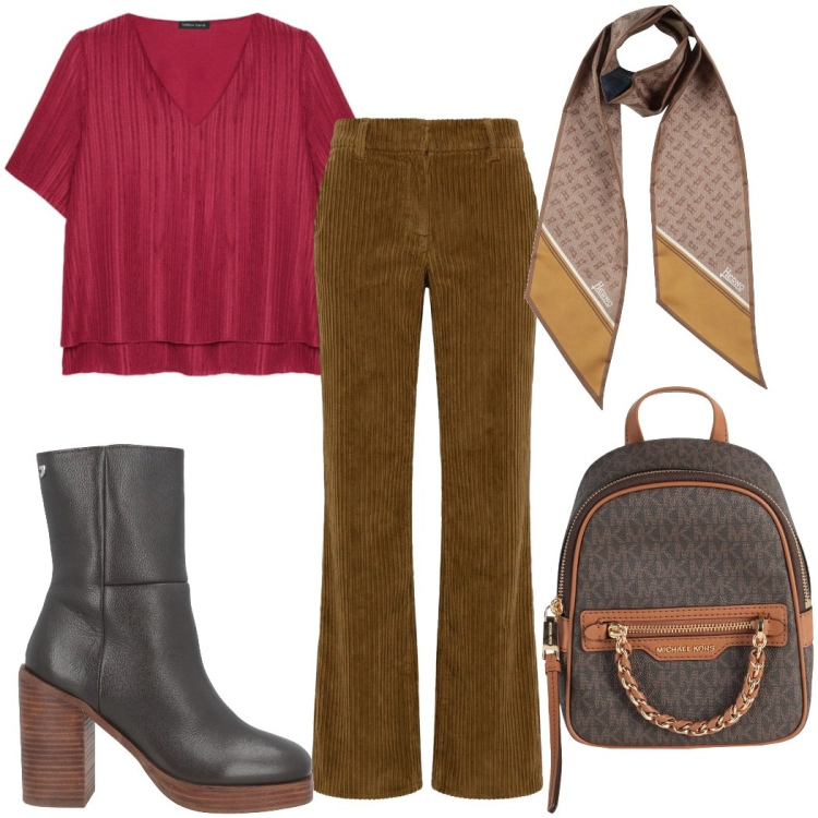 Outfit donna - Total look #2372670. Stile 70s per Tutti i giorni. Abbinamento con zaini, sciarpe, stivaletti, t-shirt, pantaloni.