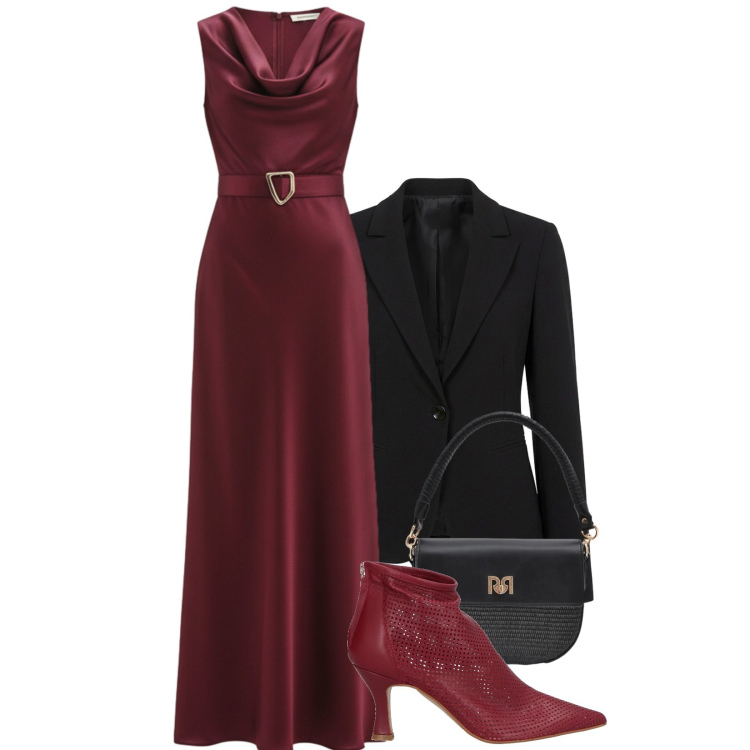 Outfit donna - Total look #2372692. Stile Chic per Cerimonia. Abbinamento con stivaletti, blazer, borse a spalla, vestiti lunghi.