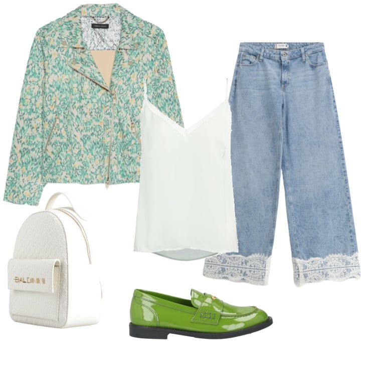 Outfit donna - Total look #2372703. Stile Casual chic per Tutti i giorni. Abbinamento con mocassini, zaini, top, blazer, jeans.