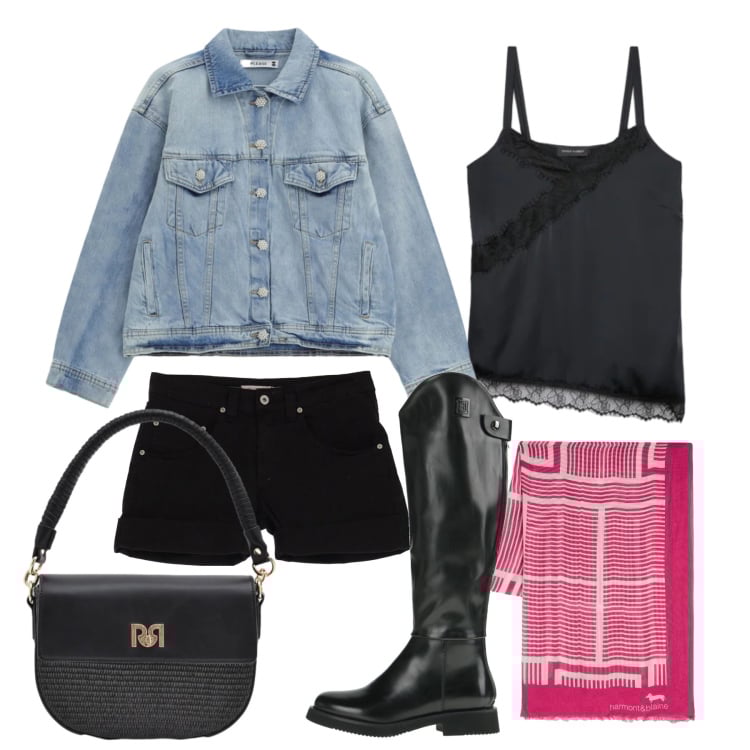 Outfit donna - Marzo. Stile Glamour per Tutti i giorni. Abbinamento con stivali, canottiere, shorts, blazer, sciarpe, borse a spalla.