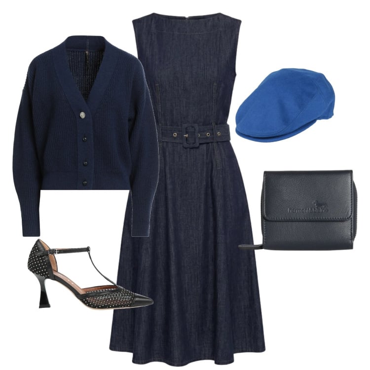 Outfit donna - Bonjour. Stile Vintage retrò per Serata fuori. Abbinamento con cardigans, cappelli, décolleté, vestiti, portafogli.