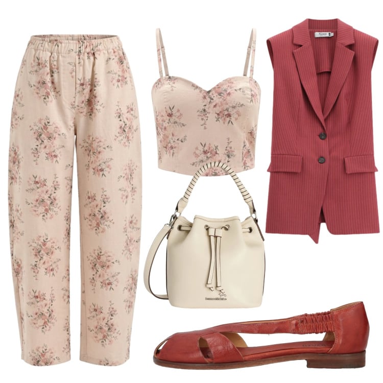 Outfit donna - Ballerine di giorno. Stile Sporty chic per Tutti i giorni. Abbinamento con ballerine, borse a secchiello, pantaloni, canottiere, gilet.