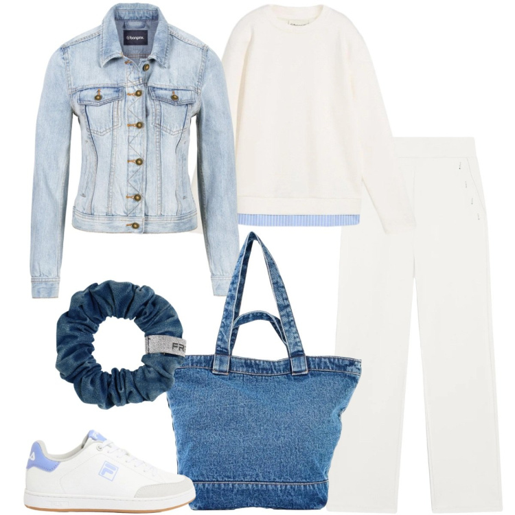 Outfit donna - Total look #2372780. Stile Sporty chic per Tutti i giorni. Abbinamento con giacche sportive, felpe, shopping bag, sneakers, pantaloni, accessori per capelli.