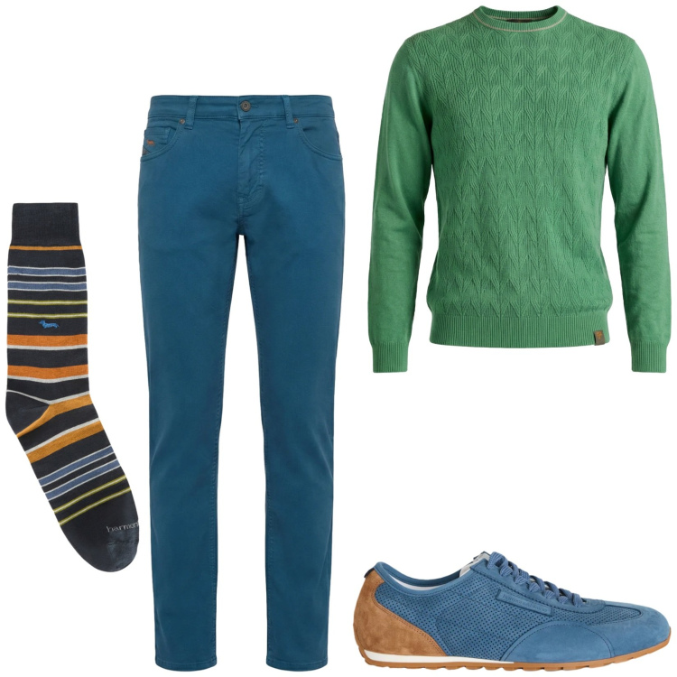 Outfit uomo - Total look #2372828. Stile Trendy per Tutti i giorni. Abbinamento con sneakers, calzini, maglieria, pantaloni.