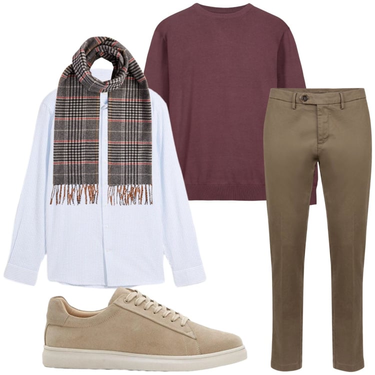 Outfit uomo - Total look #2372831. Stile Business/Elegante per Ufficio. Abbinamento con sneakers, camicie, pantaloni chino, sciarpe, maglieria.