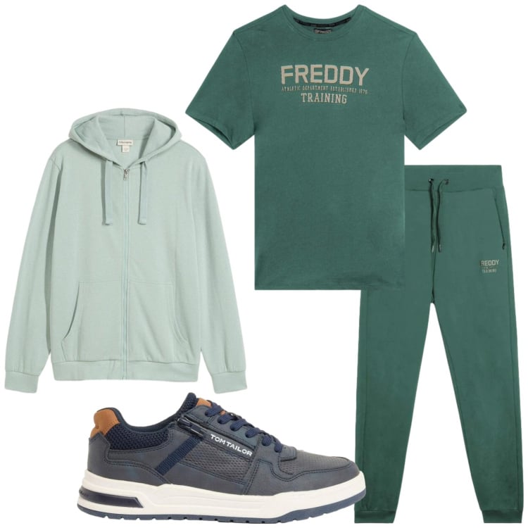 Outfit uomo - Total look #2372833. Stile Urban per Sport. Abbinamento con sneakers, felpe con cappuccio, t-shirt, pantaloni.