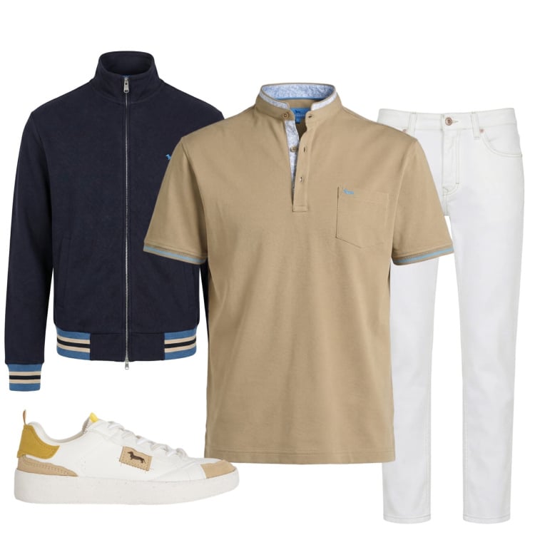 Outfit uomo - Eleganza Casual Mediterranea. Stile Urban per Tutti i giorni. Abbinamento con sneakers, jeans, felpe, polo.