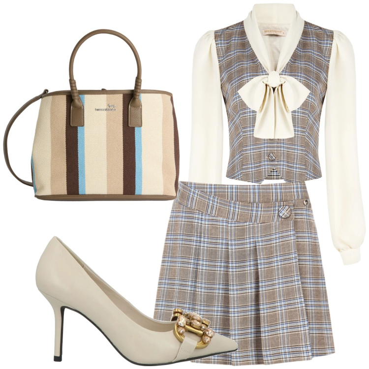 Outfit donna - Total look #2372844. Stile Casual chic per Tutti i giorni. Abbinamento con décolleté, gonne, bluse, shopping bag.