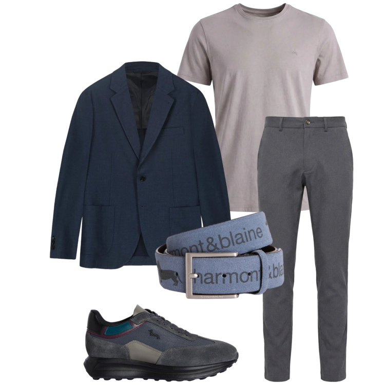 Outfit uomo - Total look #2372854. Stile Trendy per Serata speciale. Abbinamento con cinture, sneakers, pantaloni chino, t-shirt, giacche.