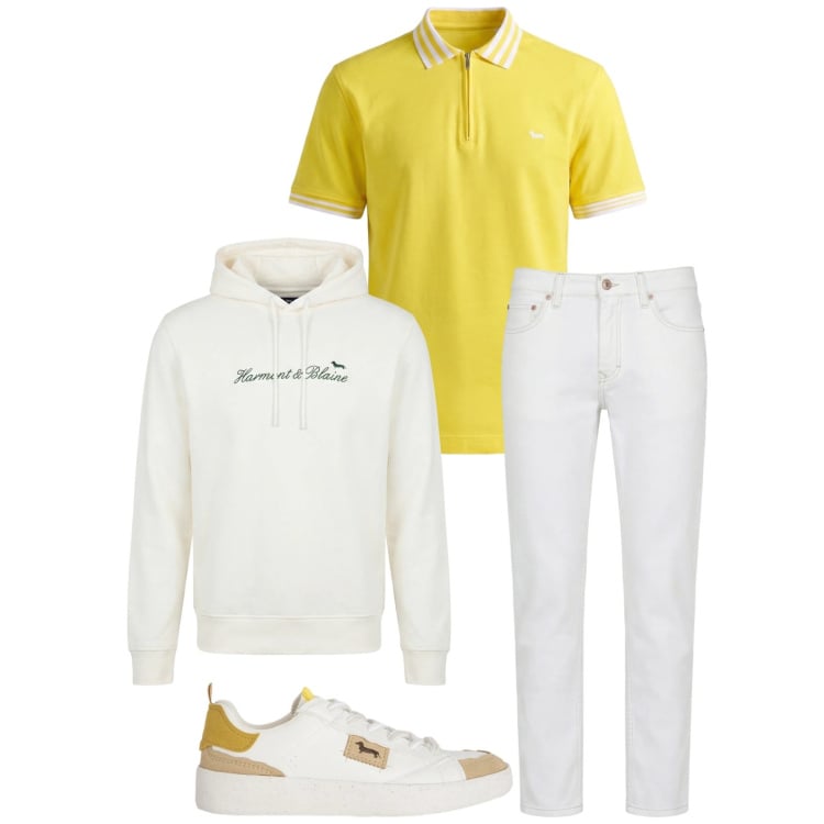 Outfit uomo - Total look #2372856. Stile Trendy per Tutti i giorni. Abbinamento con sneakers, jeans, felpe con cappuccio, polo.