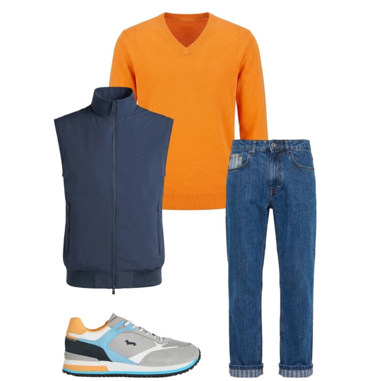 Outfit uomo - Total look #2372864. Stile Trendy per Tutti i giorni. Abbinamento con sneakers, pullovers, gilet, jeans.