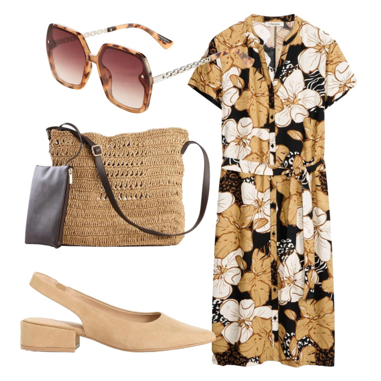 Outfit donna - Total look #2372868. Stile Basic per Ufficio. Abbinamento con vestiti, occhiali da sole, borse a tracolla, décolleté.