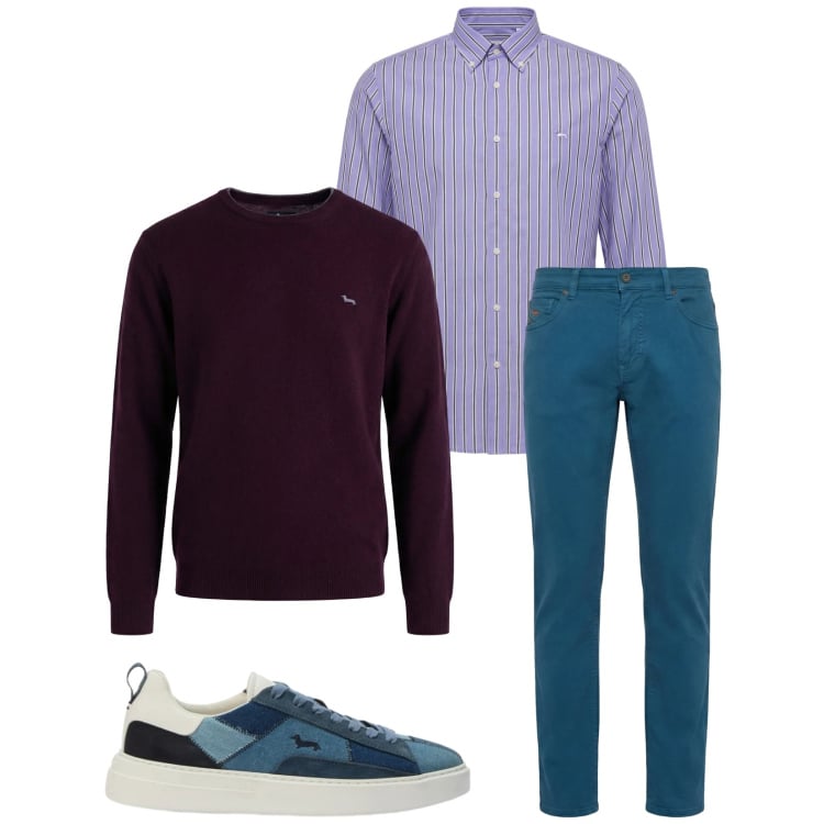 Outfit uomo - Total look #2372869. Stile Trendy per Tutti i giorni. Abbinamento con sneakers, pullovers, pantaloni, camicie.