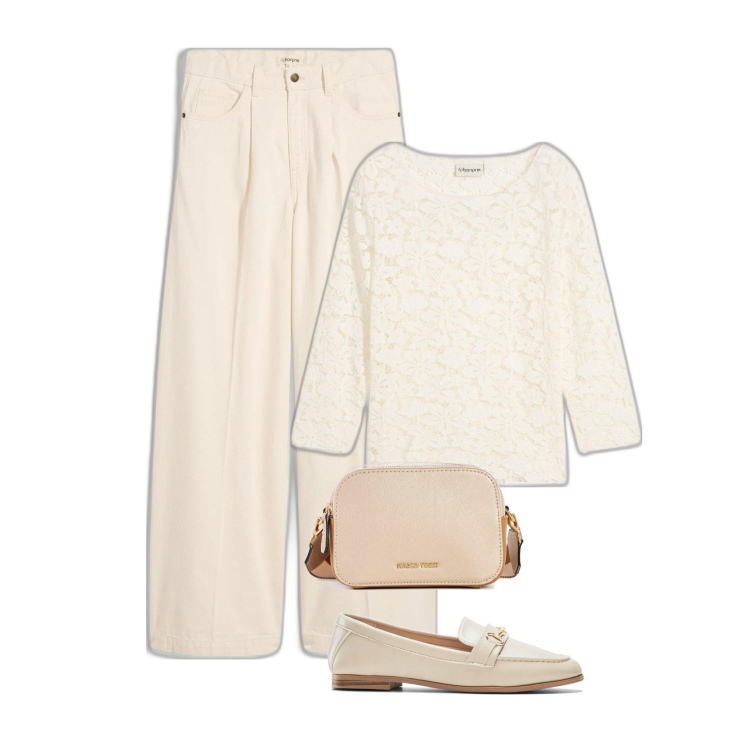 Outfit femme - White Denim & Dentelle. Style Romantique pour Tous les jours. Assortir avec t-shirts, jeans, mocassins, sacs en bandoulière.
