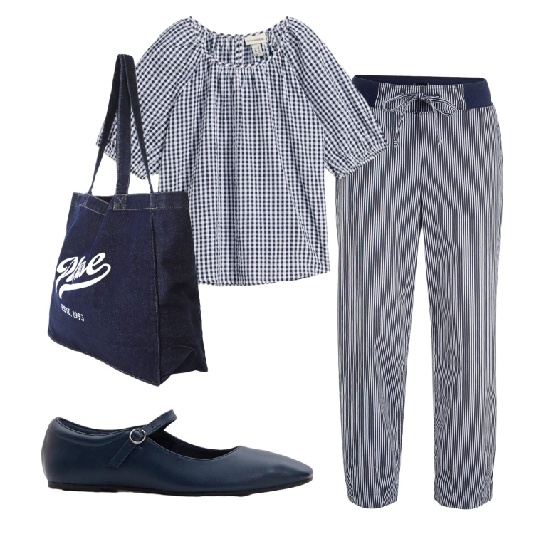 Outfit donna - Total look #2372872. Stile Bon Ton per Tutti i giorni. Abbinamento con bluse, pantaloni, ballerine, shopping bag.