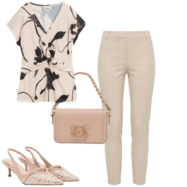 Outfit donna - City. Stile Urban per Tutti i giorni. Abbinamento con bluse, pochette, pantaloni skinny, décolleté.