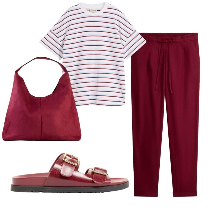 Outfit donna - Total look #2372877. Stile Basic per Ufficio. Abbinamento con ciabatte, t-shirt, pantaloni, borse a spalla.