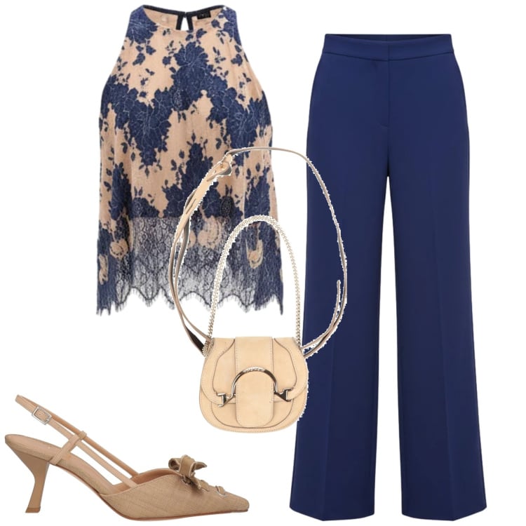 Outfit donna - Rinascimento. Stile Chic per Cerimonia. Abbinamento con marsupi, décolleté, top, pantaloni a palazzo.