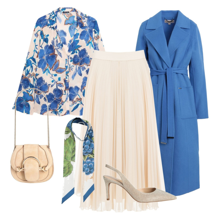 Outfit donna - Romantica elegante. Stile Chic per Serata fuori. Abbinamento con marsupi, décolleté, cappotti, sciarpe, camicie, gonne longuette.