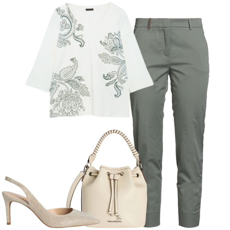 Outfit donna - Total look #2372917. Stile Basic per Tutti i giorni. Abbinamento con pantaloni, décolleté, t-shirt, borse a secchiello.