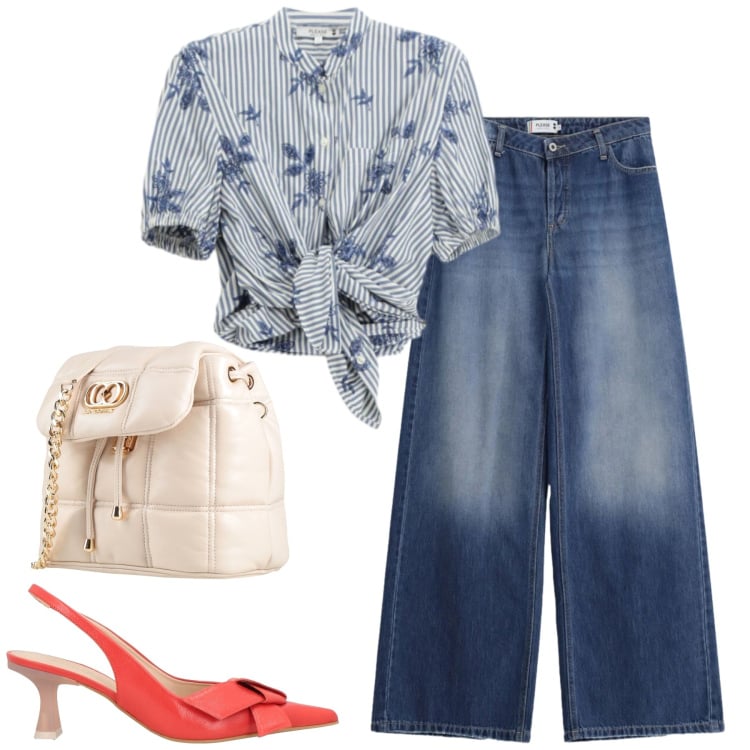 Outfit donna - Please. Stile Casual chic per Tutti i giorni. Abbinamento con décolleté, valigie, jeans, camicie a manica corta.