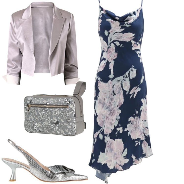 Outfit donna - Cerimonia. Stile Romantica per Cerimonia. Abbinamento con décolleté, marsupi, vestiti asimmetrici, bolero.