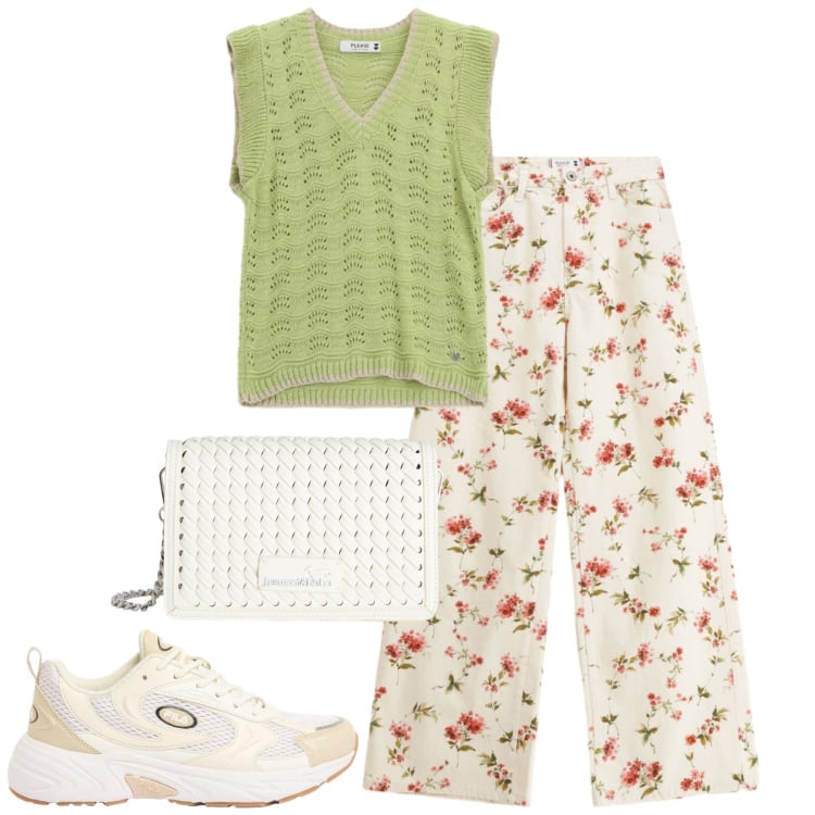 Outfit donna - Total look #2372948. Stile Romantica per Tutti i giorni. Abbinamento con sneakers, borse a tracolla, pantaloni a palazzo, top.