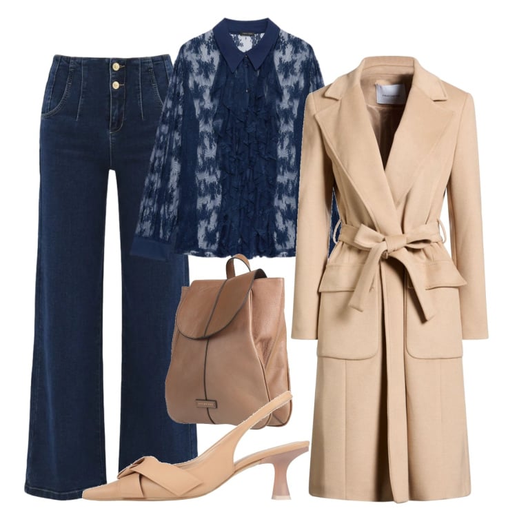 Outfit donna - Daily romantic. Stile Chic per Ufficio. Abbinamento con décolleté, zaini, cappotti, camicie, jeans.
