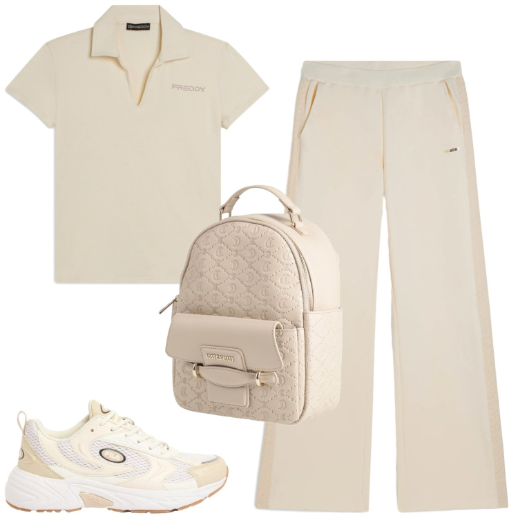 Outfit donna - Freddy. Stile Casual per Tutti i giorni. Abbinamento con zaini, sneakers, pantaloni, t-shirt.