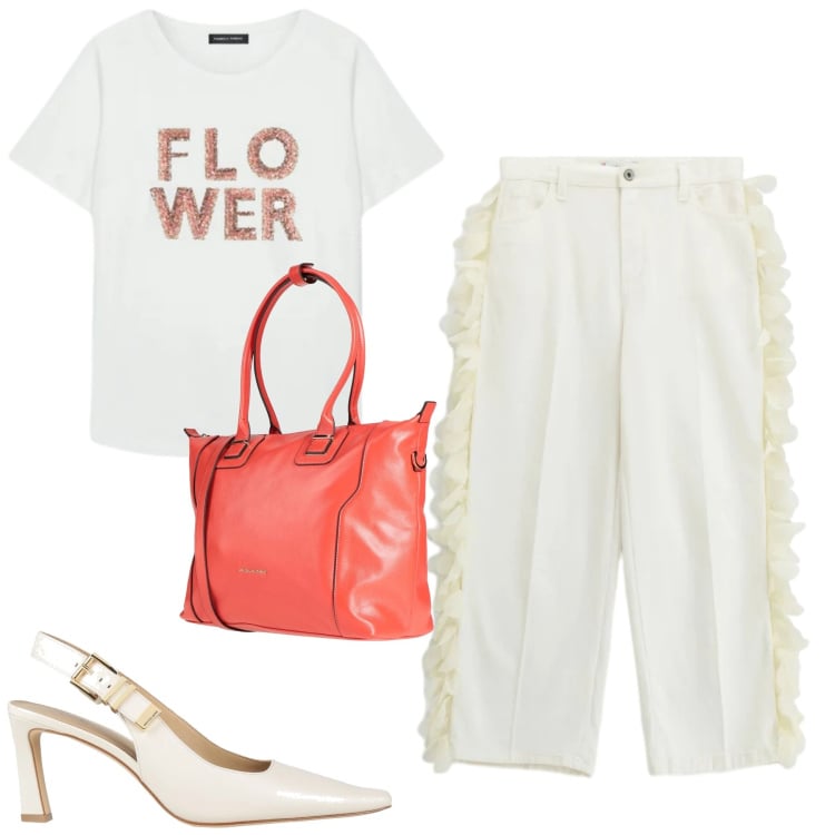 Outfit donna - Total look #2372970. Stile Casual chic per Tutti i giorni. Abbinamento con décolleté, zaini, t-shirt, pantaloni.