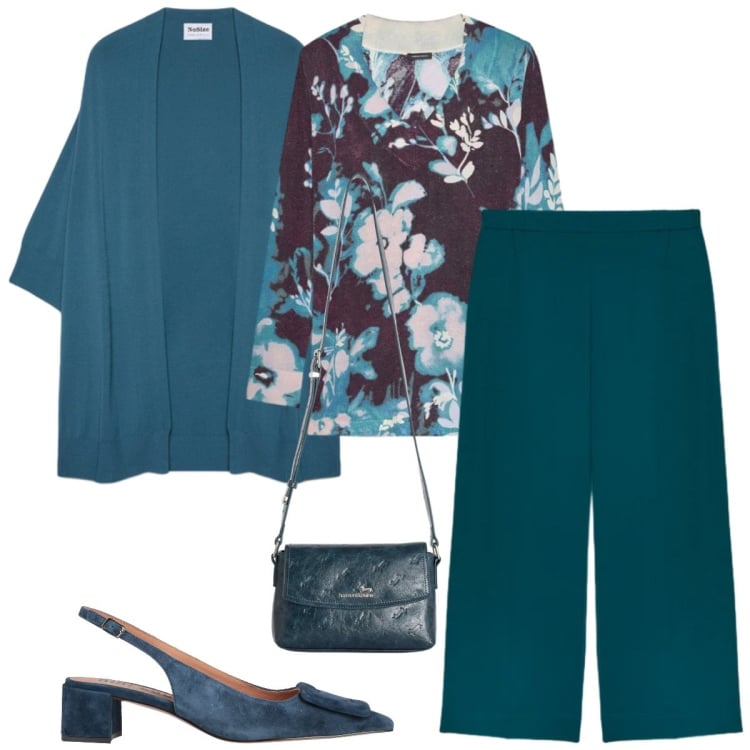 Outfit donna - Fiorella Rubino - curvy style. Stile Casual chic per Tutti i giorni. Abbinamento con décolleté, pantaloni, cardigans, maglieria, borse a tracolla.