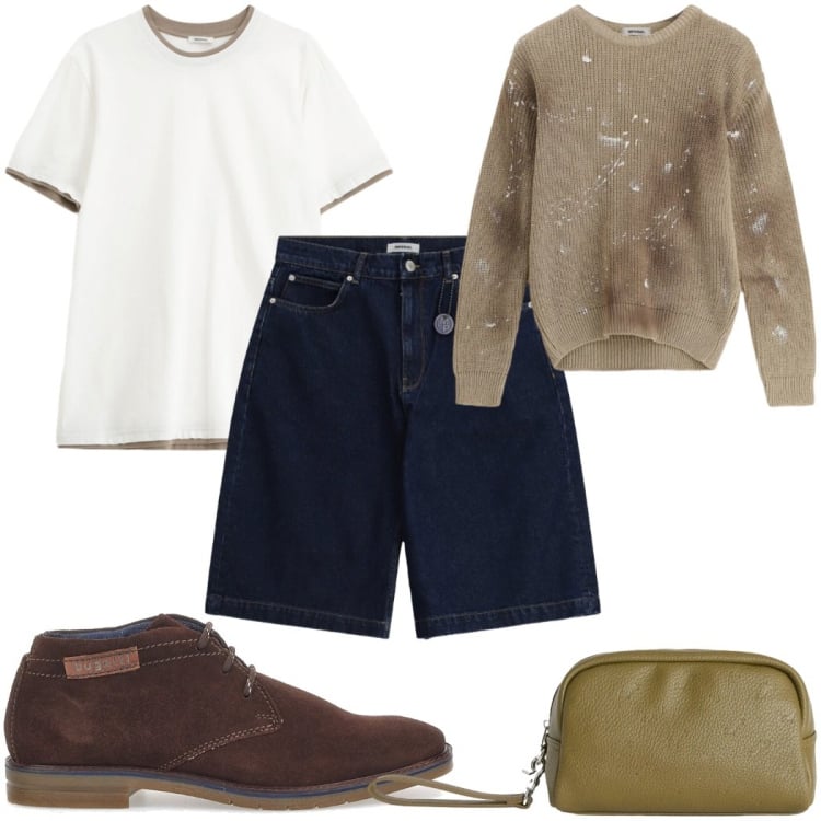 Outfit uomo - Imperial - The New Crew bermuda. Stile Trendy per Tutti i giorni. Abbinamento con borse sportive, maglieria, t-shirt, bermuda, scarpe stringate.