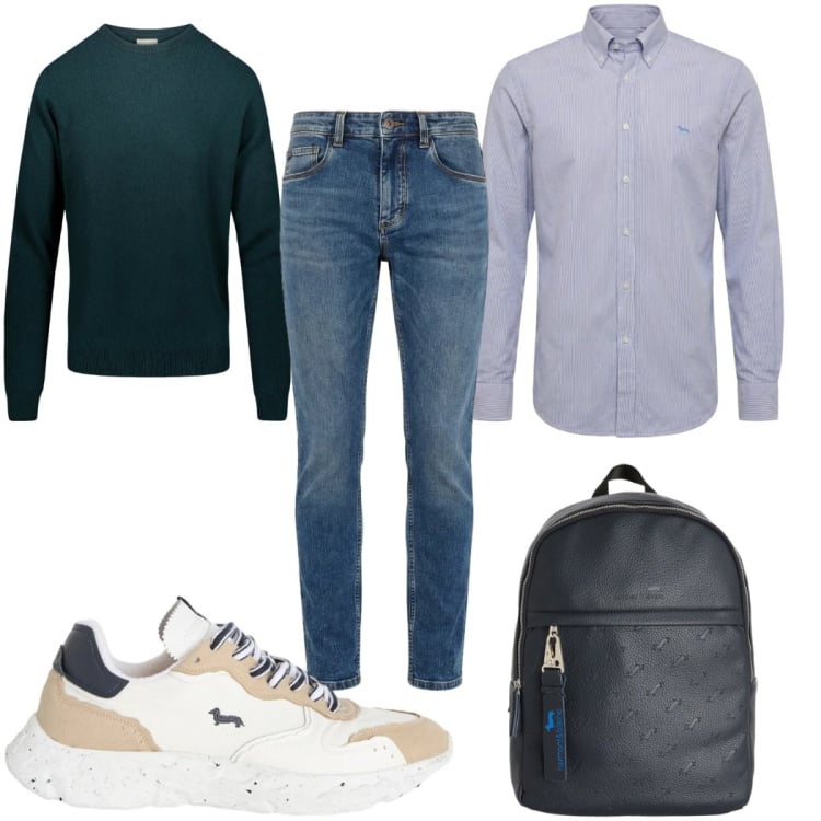 Outfit uomo - Total look #2372993. Stile Casual per Tutti i giorni. Abbinamento con sneakers, borse sportive, jeans slim fit, camicie, maglieria.