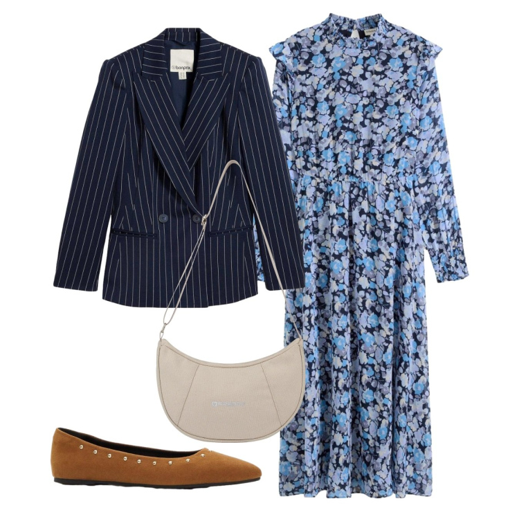 Outfit donna - Mix and match. Stile Bon Ton per Tutti i giorni. Abbinamento con blazer, ballerine, vestiti midi/longuette, borse a spalla.