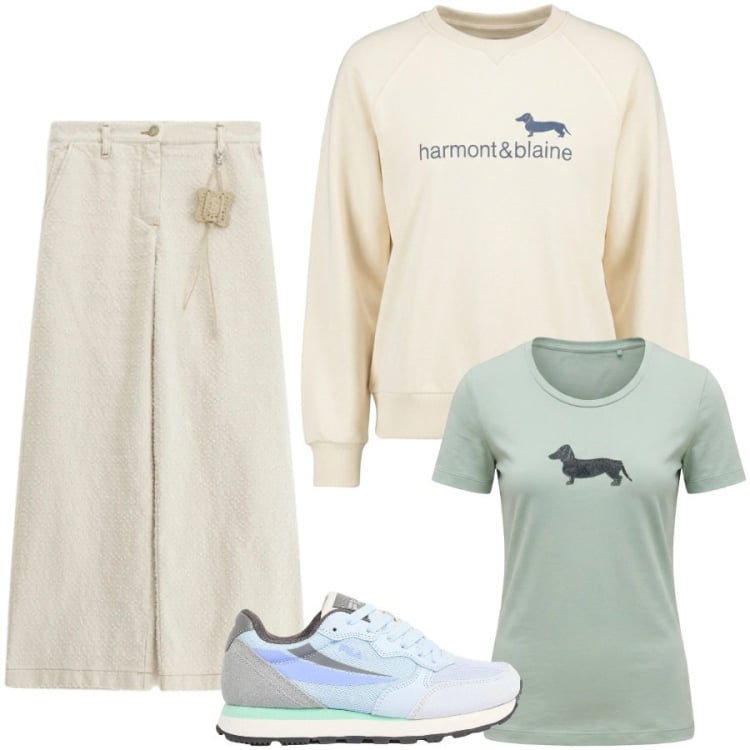 Outfit donna - Total look #2373064. Stile Sporty chic per Scuola/Università. Abbinamento con sneakers, felpe, t-shirt, pantaloni a palazzo.
