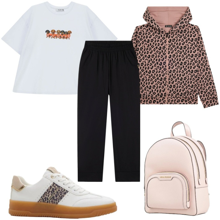 Outfit donna - Total look #2373066. Stile Basic per Sport. Abbinamento con zaini, sneakers, t-shirt, pantaloni, felpe con cappuccio.