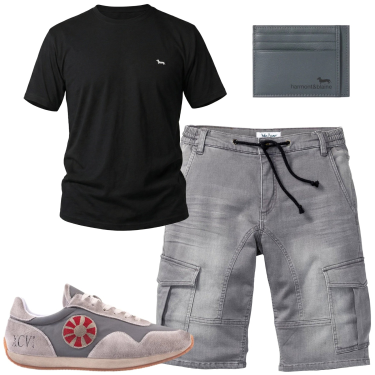 Outfit uomo - Total look #2373067. Stile Casual per Tutti i giorni. Abbinamento con bermuda, t-shirt, portafogli, sneakers.