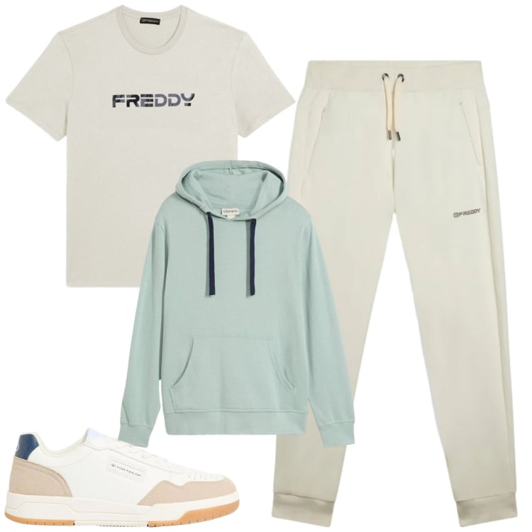 Outfit uomo - Total look #2373072. Stile Casual per Tutti i giorni. Abbinamento con sneakers, felpe con cappuccio, pantaloni, t-shirt.