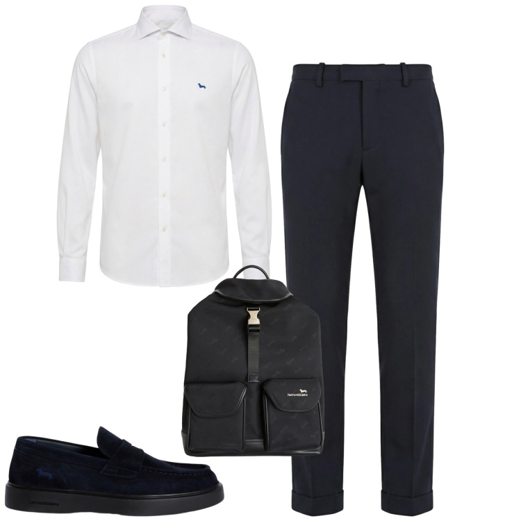 Outfit uomo - In ufficio. Stile Business/Elegante per Ufficio. Abbinamento con borse sportive, pantaloni chino, scarpe stringate, camicie.