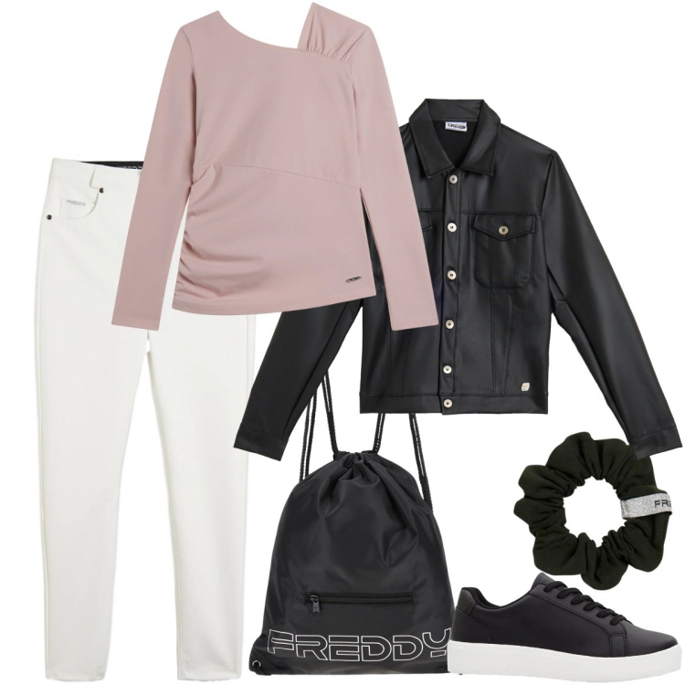 Outfit donna - Total look #2373096. Stile Sporty chic per Tutti i giorni. Abbinamento con sneakers, maglieria, pantaloni skinny, giacche, zaini, accessori per capelli.