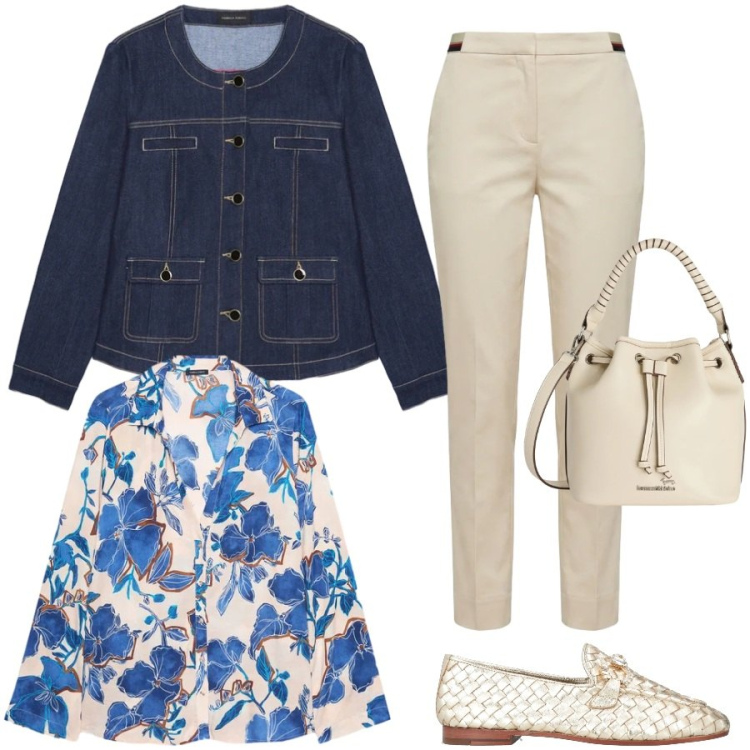 Outfit donna - Total look #2373112. Stile Chic per Ufficio. Abbinamento con mocassini, camicie, blazer, borse a secchiello, pantaloni chino.