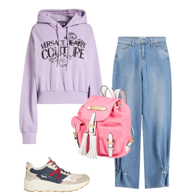 Outfit donna - Spring. Stile Casual per Tutti i giorni. Abbinamento con felpe, zaini, sneakers, jeans.