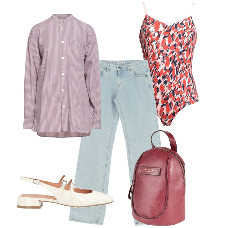 Outfit donna - Corean. Stile Bon Ton per Tutti i giorni. Abbinamento con camicie, ballerine, zaini, body, jeans dritti.