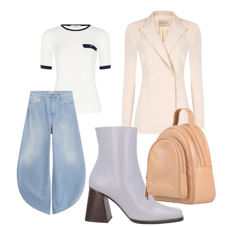 Outfit donna - Free. Stile Casual per Tutti i giorni. Abbinamento con stivaletti, zaini, jeans, t-shirt, blazer.