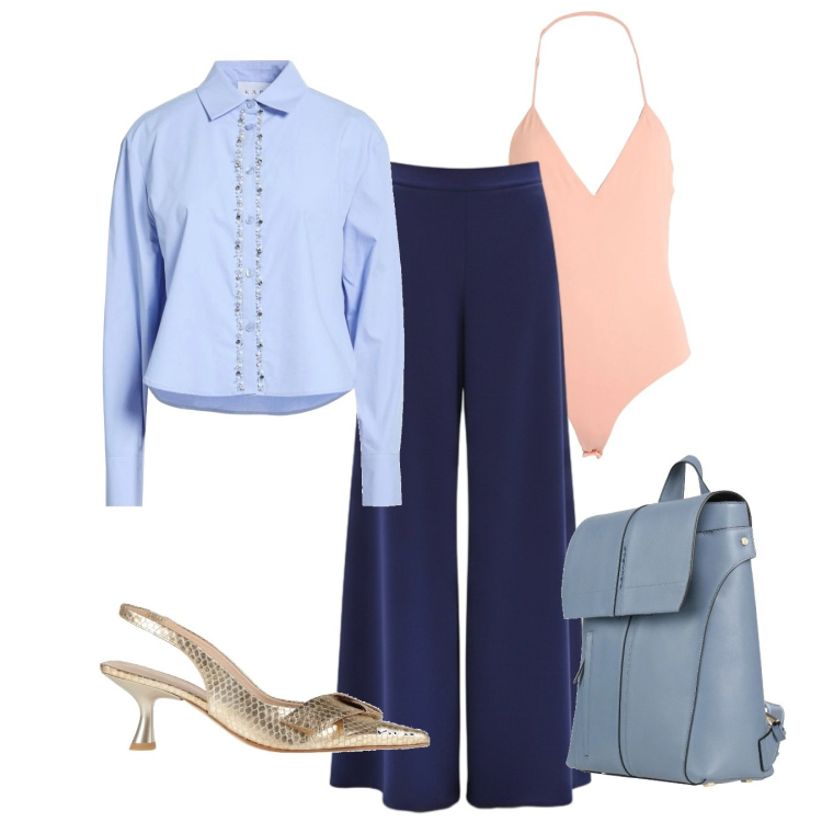 Outfit donna - Dettaglio chic. Stile Chic per Serata fuori. Abbinamento con camicie, décolleté, body, zaini, pantaloni a palazzo.